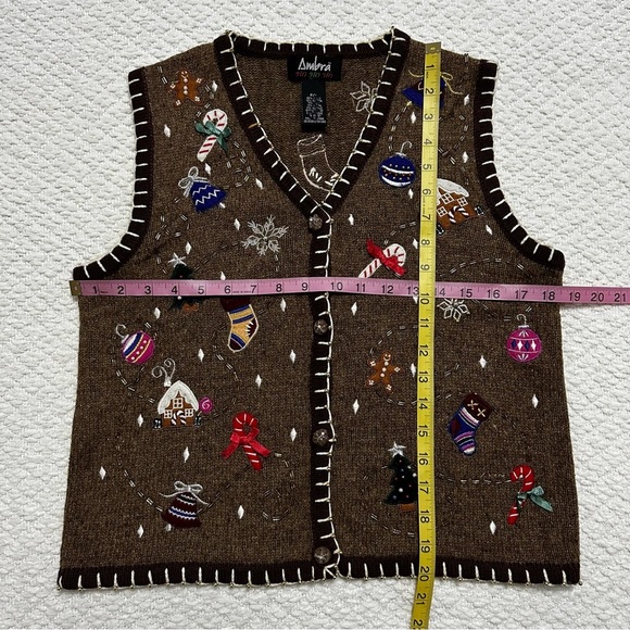 Vintage Ambra Ho Ho Ho Christmas Vest Brown Women’s Size Small - Picture 6 of 8